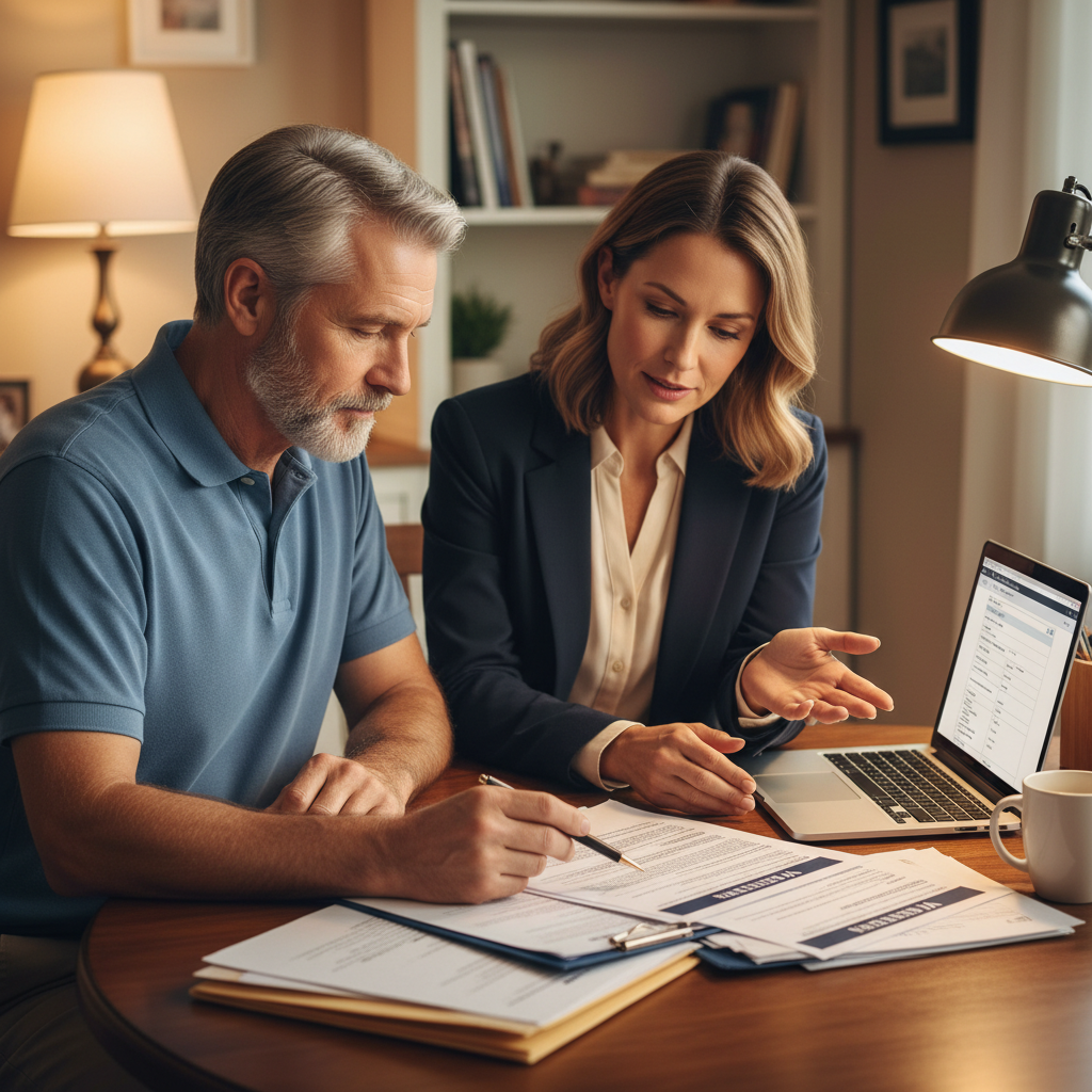 Veteran consulting documents with caregiver