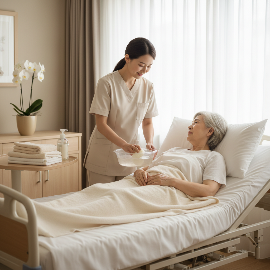 Gentle sponge bath for bedbound patient