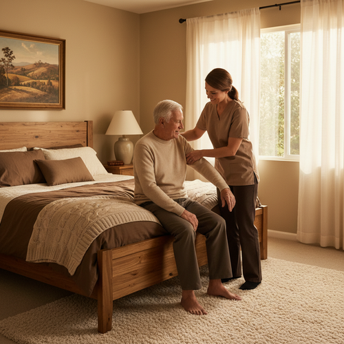 Caregiver helping senior with morning routine