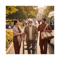Caregiver team assisting active senior with community outings
